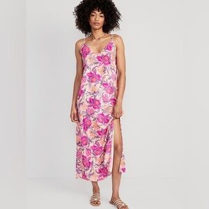 Old Navy tie back Floral maxi Pencil slip Sun dress size L Rayon Flowy Summer